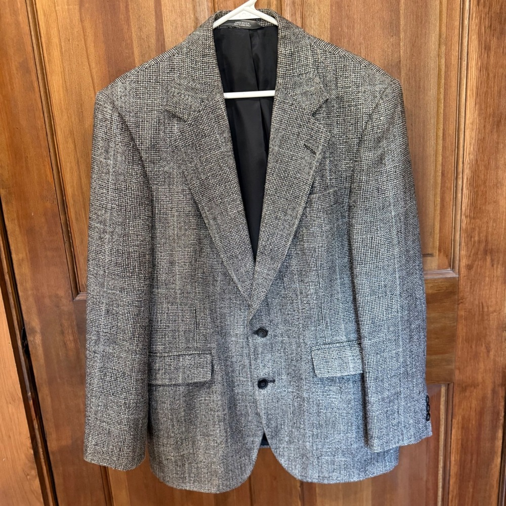 Vintage Haggar Imperial Gentlemans Fit Blazer Grey Plaid Sport Coat Silk USA 40
